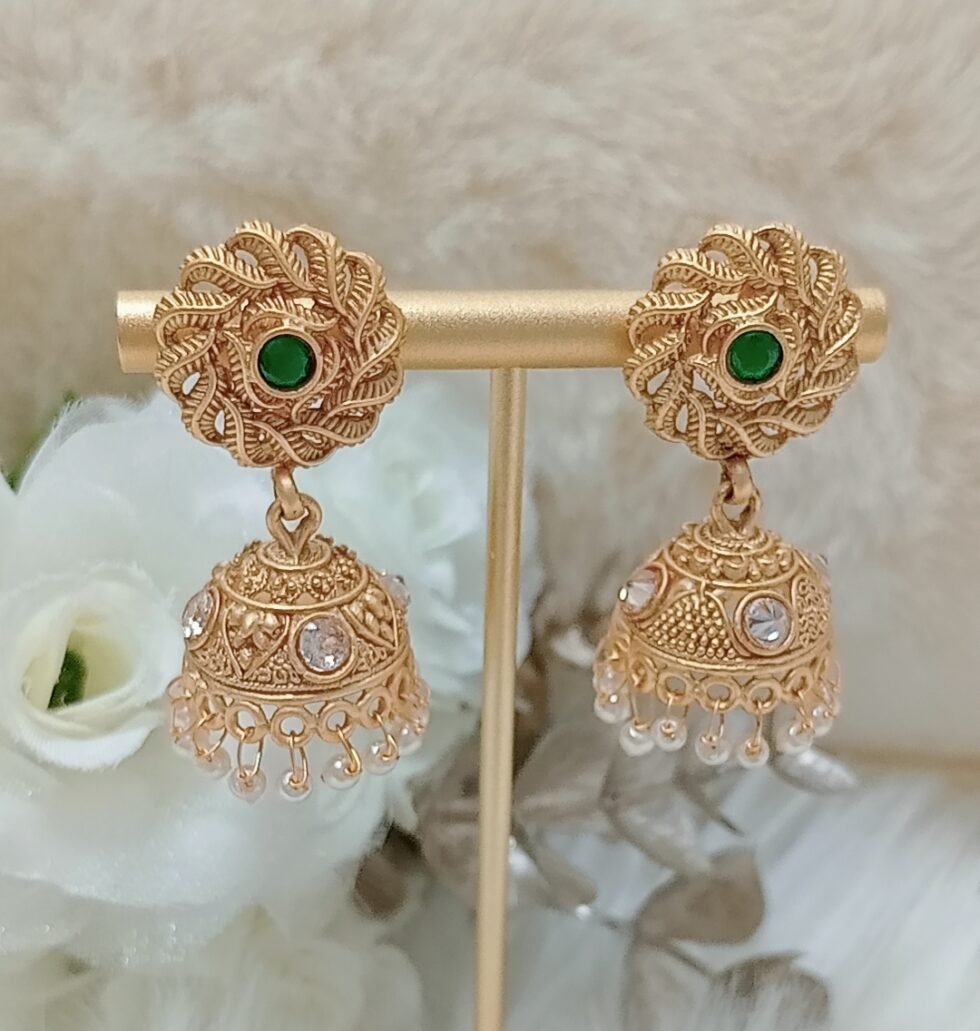 Designer Emerald Green Gold Jhumka