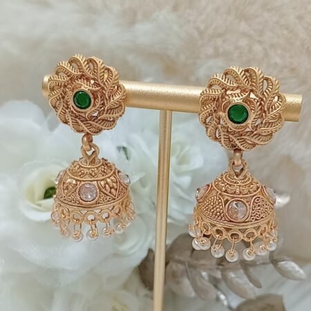 Designer Emerald Green Gold Jhumka