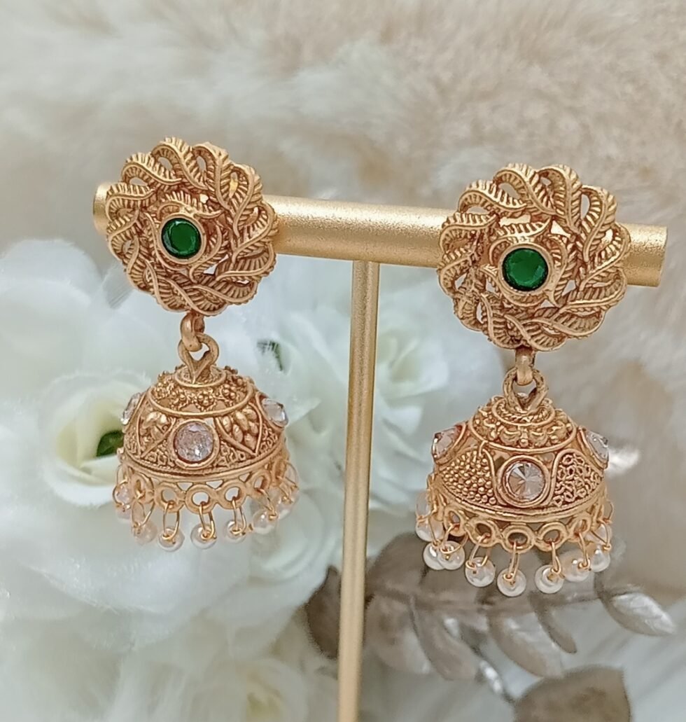 Designer Emerald Green Gold Jhumka