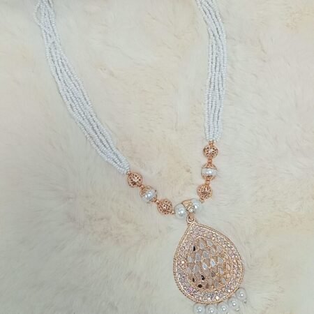 Rose Gold Beaded Pearl Mirror Necklace