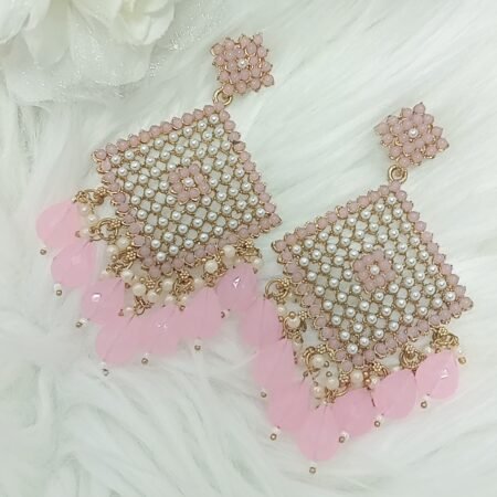 Sweet Pink Indian Chandbali Pearl Earrings