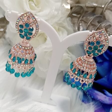 Turquoise Floral Rose Gold Jhumka