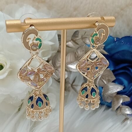 Turquoise Navy Blue Gold Peacock Jhumka