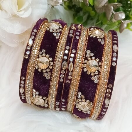 Velvet Dark Purple Gold 10pc Indian Bangle Set