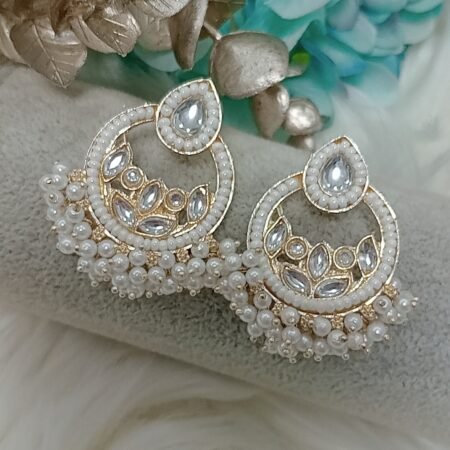 White Beaded Gold Indian Stud Earrings