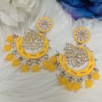 Yellow Crescent Chandbali Indian Earrings