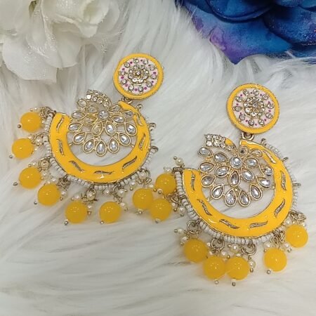 Yellow Crescent Chandbali Indian Earrings
