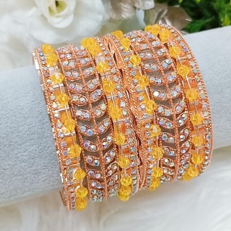 Yellow Rose Gold Mix Match Crystal Bangle Set