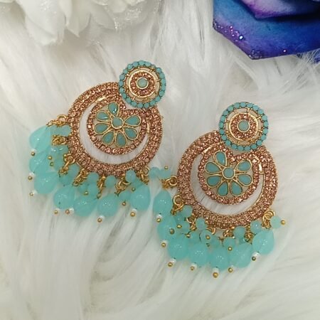 Blue Gold Chandbali Indian Earrings
