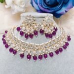 Dark Purple Pearl Indian Necklace Set with Earrings