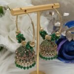 Emerald Green Gold Hoop Indian Earrings