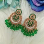 Green Gold Chandbali Indian Earrings