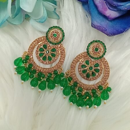 Green Gold Chandbali Indian Earrings