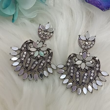 Heart Design Oxidised Chandbali Indian Earrings