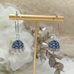 Mini Blue Silver Indian Jhumka Hoop Earrings with Pearl