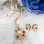 Multicolor Fresh Water Pearl Indian Pendant Necklace Set with Earrings