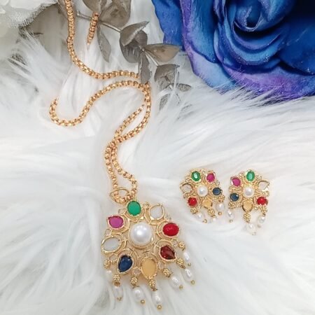 Multicolor Fresh Water Pearl Indian Pendant Necklace Set with Earrings