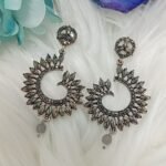 Oxidised Grey Chandbali Indian Earrings