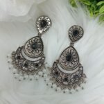 Traditional Princess Oxidised Silver Black Pearl Chandbali Indian Earrings
