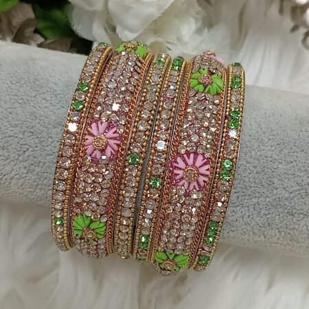 Pink Green Floral Bangle Set