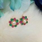 Pink Green Pearl Floral AD Studs