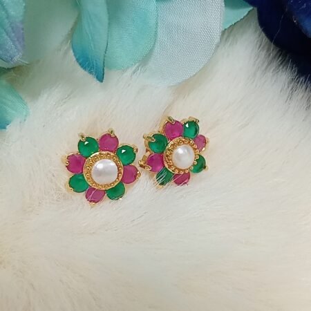 Pink Green Pearl Floral AD Studs