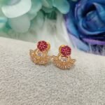 Pink White AD Floral Indian Studs
