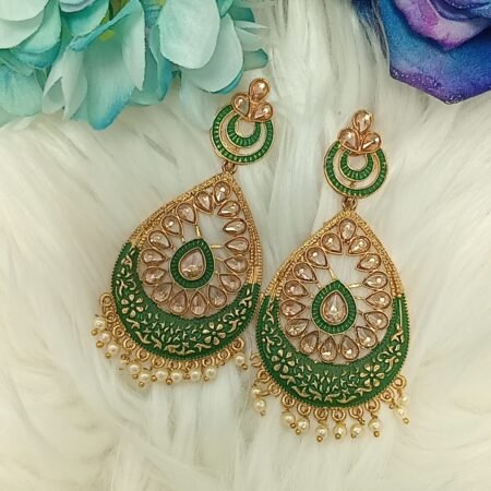 Princess Chandbali Emerald Green Earrings