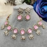 Sweet Pink Gold Floral Indian Necklace Set