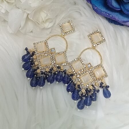 Watercolor Bluish Purple Dazzling Chandbali Indian Earrings
