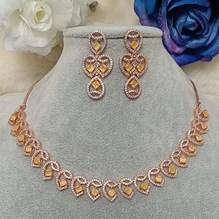 American Diamond Yellow Necklace Set with Earrings
