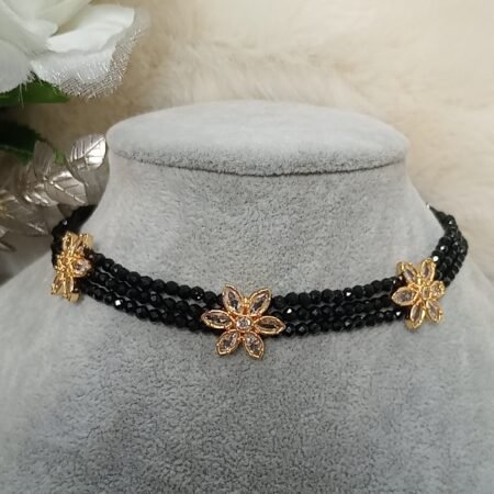 Black Gold Floral Crystal Beaded Choker