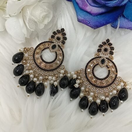 Black Gold Pearl Indian Chandbali Earrings