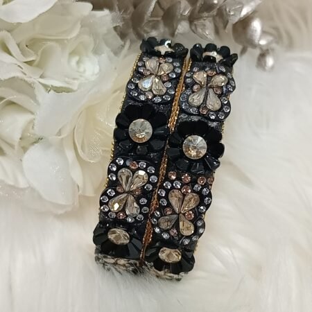 Black Floral Hearts 2pc Indian Bangle Set