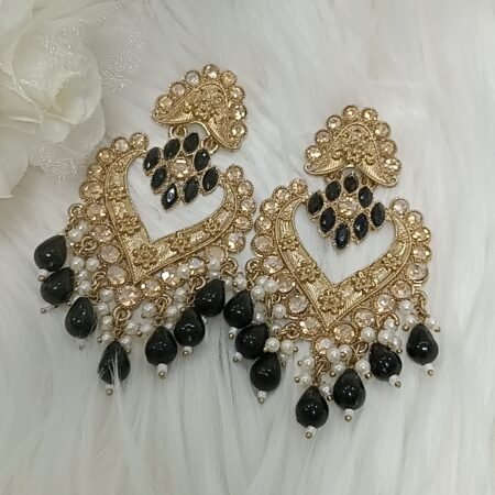 Princess Black Gold Heart Chandbali Earrings