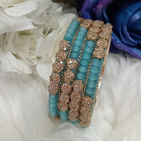 Princess Designer Blue Gold Floral 4pc Indian Bangle Set