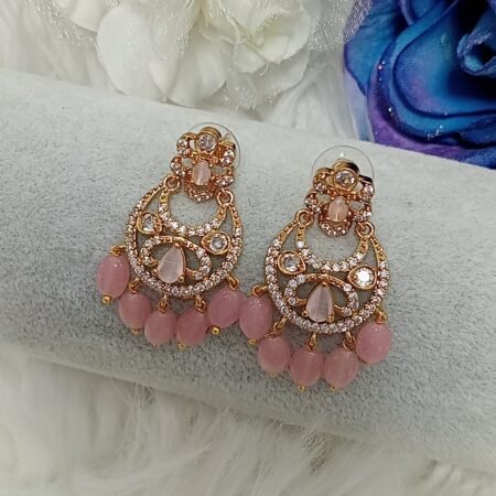 American Diamond Baby Pink Indian Earrings
