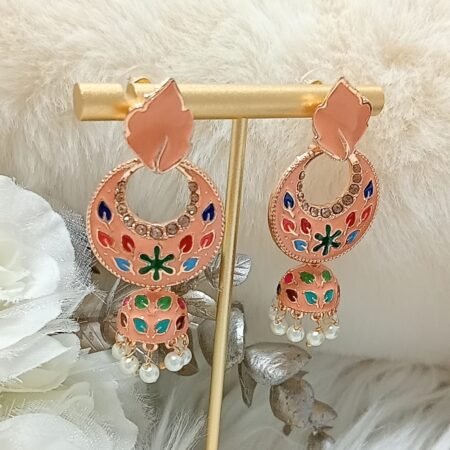 Coral Orange Multicolor Leaves Jhumka