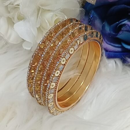 Exclusive Dazzling Sequin Gold 4pc Indian Bangle Set