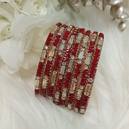 Kids Maroon Hearts Premium Designer 8pc Bangle Set