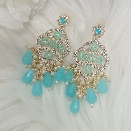 Moroccan Sky Blue Floral Chandbali Indian Earrings