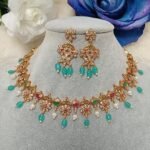Princess Tiara Floral Gold Plated CZ Indian Necklace Set