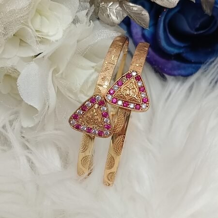 American Diamond Ruby White Gold Plated 2pc Indian Bangle Set