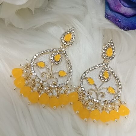 Yellow Leaf Chandbali Indian Earrings