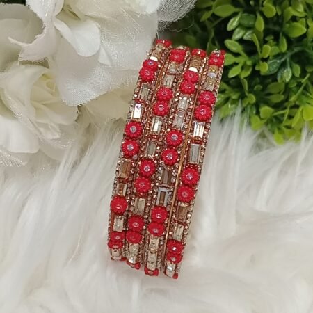 Mini Flowers Red Gold 4pc Premium Indian Bangle Set