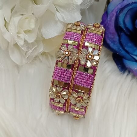 Barbie Pink Floral Beaded Indian Bangle 2pc Set