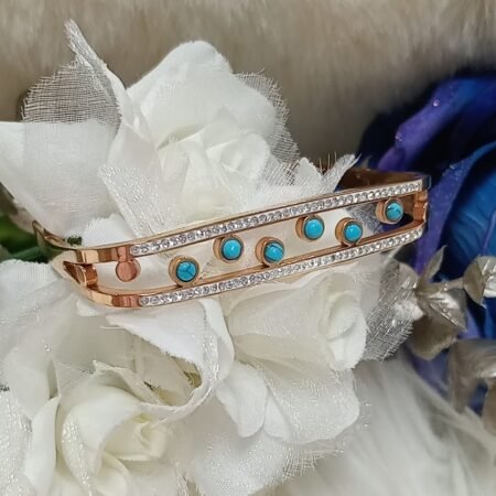 Designer Rose Gold Blue Beaded Rectangle Bangle