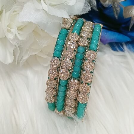 Exclusive Turquoise Beaded Floral 4pc Indian Bangle Set