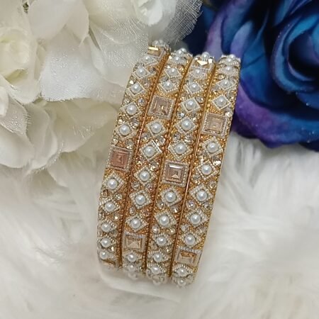Designer Pearl Gold 4pc Indian Bangle Set