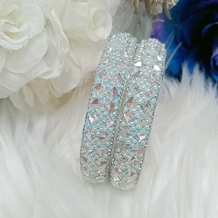 Light Blue Pearl Silver Designer 2pc Indian Bangle Set